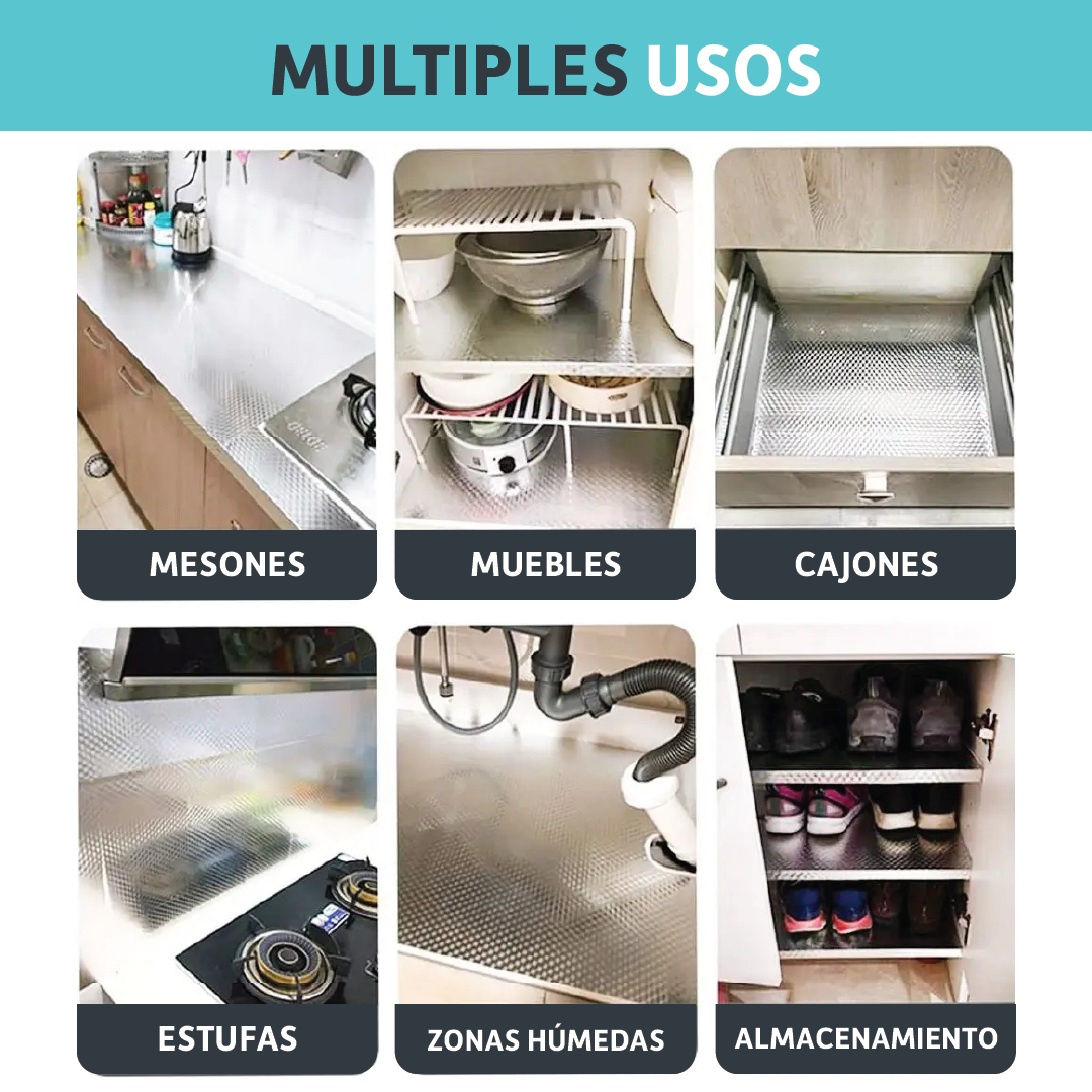 Papel Aluminio Adhesivo Multisuperficie <br> Rollo de 3 metros largo x 61 cms de ancho