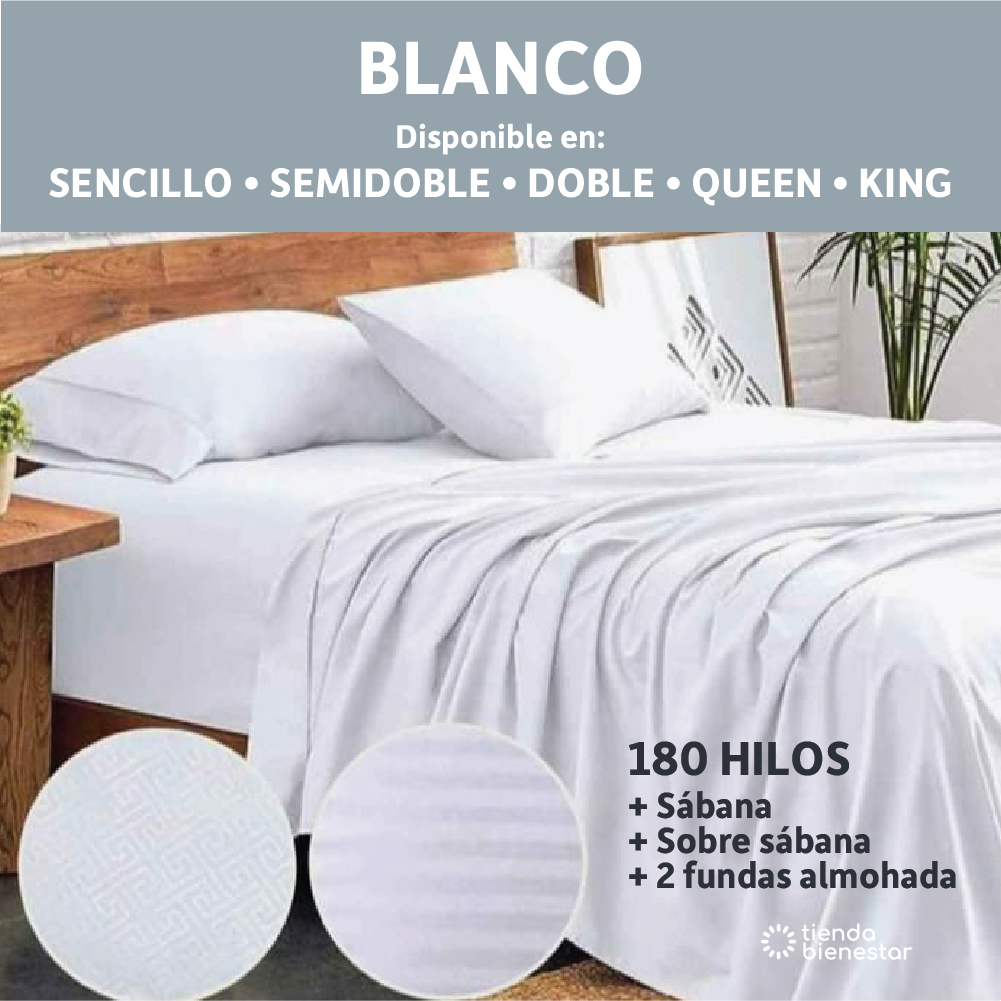 Juego de sábanas Premium Hoteleras 180 hilos <br> Sábana + Sobre sábana + 2 fundas almohadas