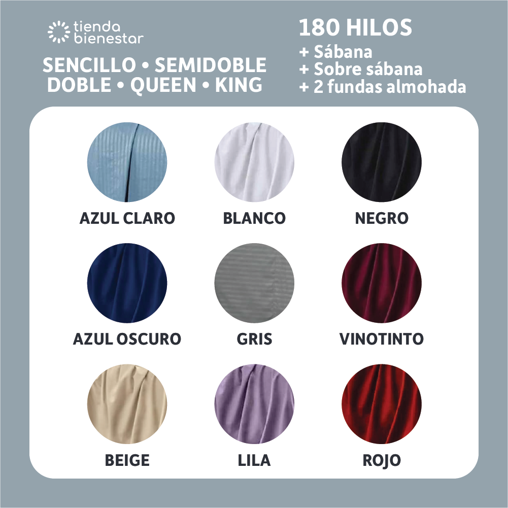 Juego de sábanas Premium Hoteleras 180 hilos <br> Sábana + Sobre sábana + 2 fundas almohadas