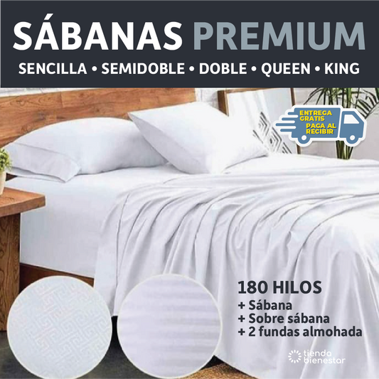 Juego de sábanas Premium Hoteleras 180 hilos <br> Sábana + Sobre sábana + 2 fundas almohadas